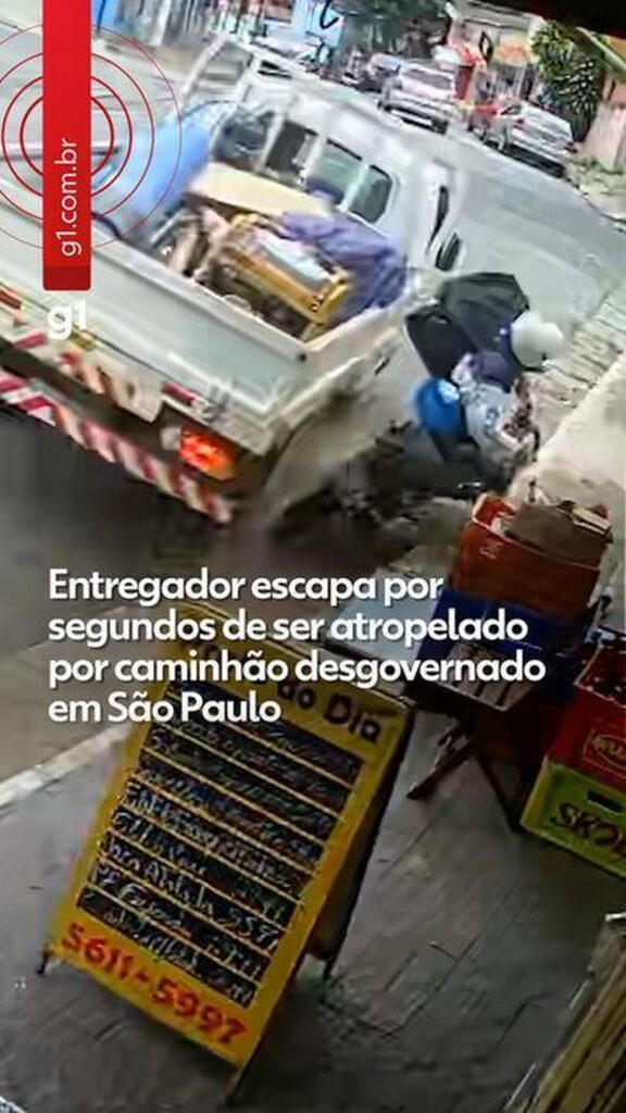 Entregador escapa por pouco de caminhão desgovernado